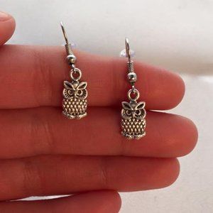 Silver Owl Carved Dangle Earrings Hypoallergenic Party Gift